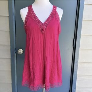 Astr Fuchsia Lace Trim Tunic